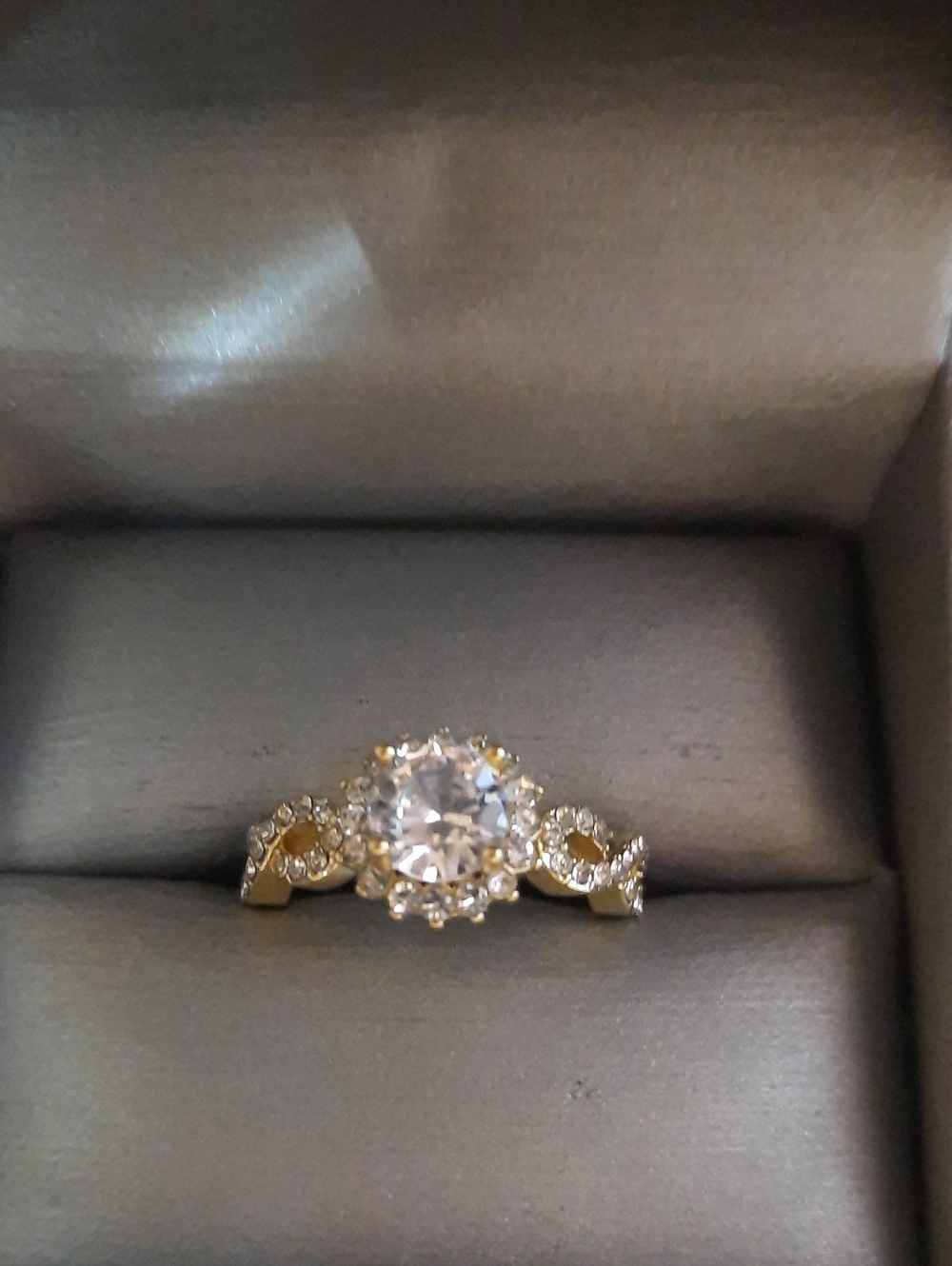 Gold-Tone Clear Crystal Halo Engagement Ring Size 7